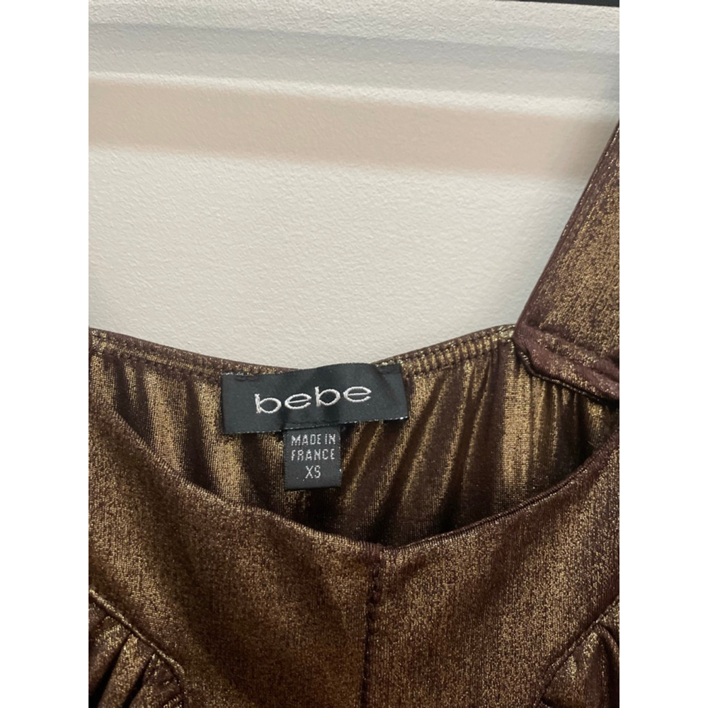 BEBE VTG Y2K Gold Metallic Babydoll Mini Bubble Dress XS Part Going Out Club - Picture 5 of 10